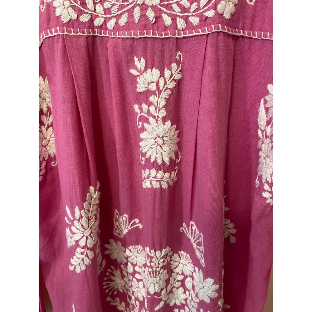Boho Embroidered Blouse Pink Floral Cottagecore Peasant Top Womens M - Picture 4 of 13